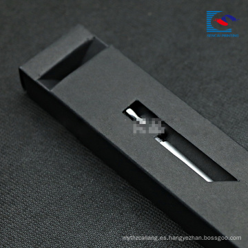 caja de cajón de embalaje de papel negro de lujo para pluma